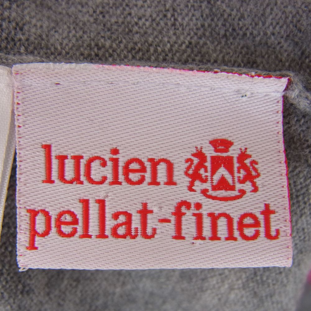 Lucien Pellat-Finet ルシアンペラフィネ 国内正規品 カシミヤ100％ カシミア レインボー スカル刺繍 ボーダー Vネック ニット セーター グレー×ピンク グレー系 ピンク系【中古】