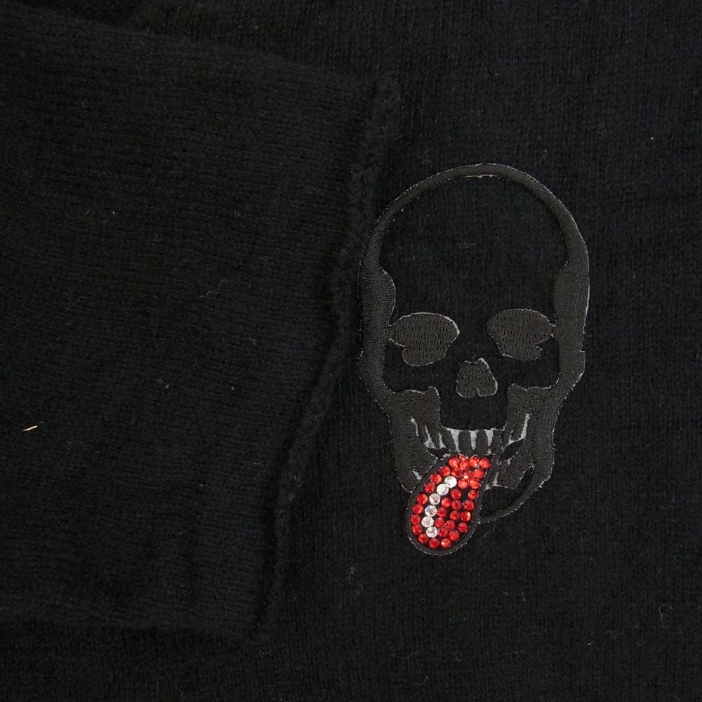 Lucien Pellat-Finet ルシアンペラフィネ 国内正規品 カシミヤ100％ カシミア ラインストーン スカル刺繍 Vネック ニット セーター ブラック系【中古】