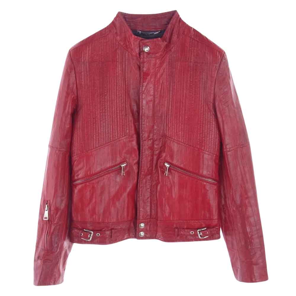 DOLCE&GABBANA ドルチェアンドガッバーナ G9495L イタリア製 ラムスキン 裏地キルティング レザー シングル ライダースジャケット レッド系 46【中古】