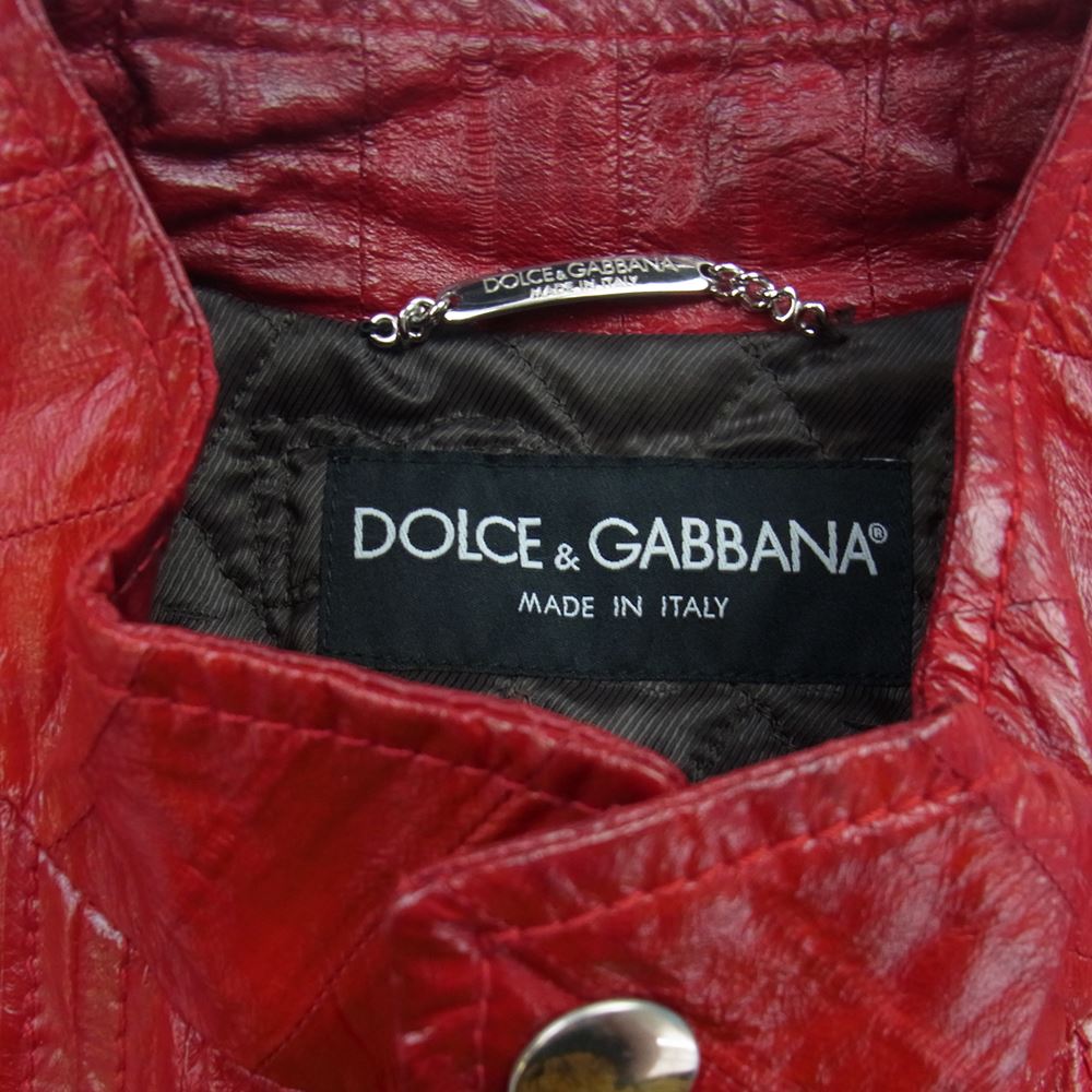 DOLCE&GABBANA ドルチェアンドガッバーナ G9495L イタリア製 ラムスキン 裏地キルティング レザー シングル ライダースジャケット  レッド系 46【中古】