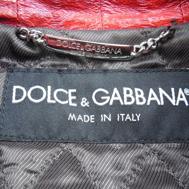 DOLCE&GABBANA ドルチェアンドガッバーナ G9495L イタリア製 ラムスキン 裏地キルティング レザー シングル ライダースジャケット レッド系 46【中古】