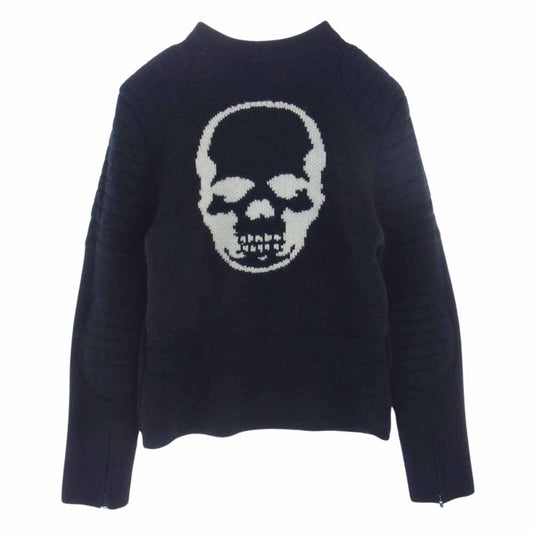 Lucien Pellat-Finet ルシアンペラフィネ 国内正規品 カシミヤ100％ カシミア バックスカル フルジップ シングルライダース ニット ジャケット ブラック系 S【中古】