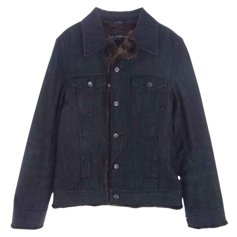 DOLCE&GABBANA ドルチェアンドガッバーナ G9D05Z イタリア製 国内正規品 裏総リアルファー マスクラット毛皮 デニムジャケット 44【中古】