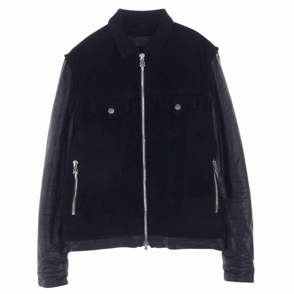 CHROME HEARTS クロムハーツ（原本無） ダガージップ バックフレア クロスボールボタン 袖レザー コーデュロイ ボア ジャケット ブラック系 M【中古】