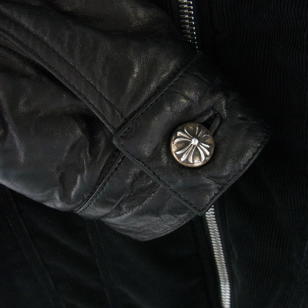 CHROME HEARTS クロムハーツ（原本無） ダガージップ バックフレア クロスボールボタン 袖レザー コーデュロイ ボア ジャケット ブラック系 M【中古】