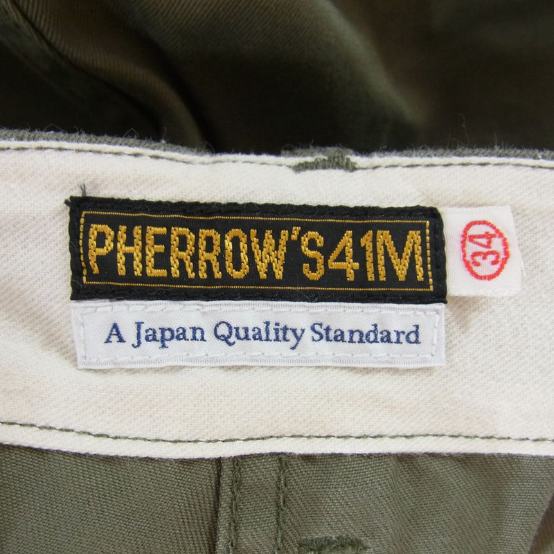 Pherrow's フェローズ ボタンフライ ミリタリー チノ ワーク パンツ オリーブ カーキ系 34【中古】