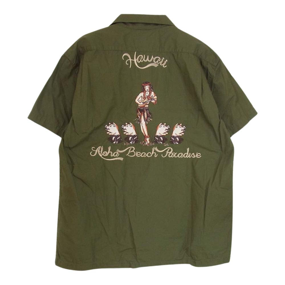 STUDIO D’ARTISAN ステュディオダルチザン Aloha 刺繍 開襟 半袖 シャツ カーキ系 XL【中古】