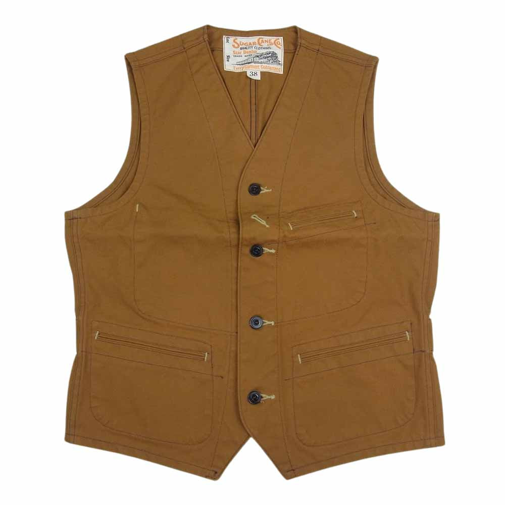 SUGAR CANE シュガーケーン SC14375 13oz. BROWN DUCK WORK VEST ブラウン ダック ワーク ベスト ブラウン系 38【中古】