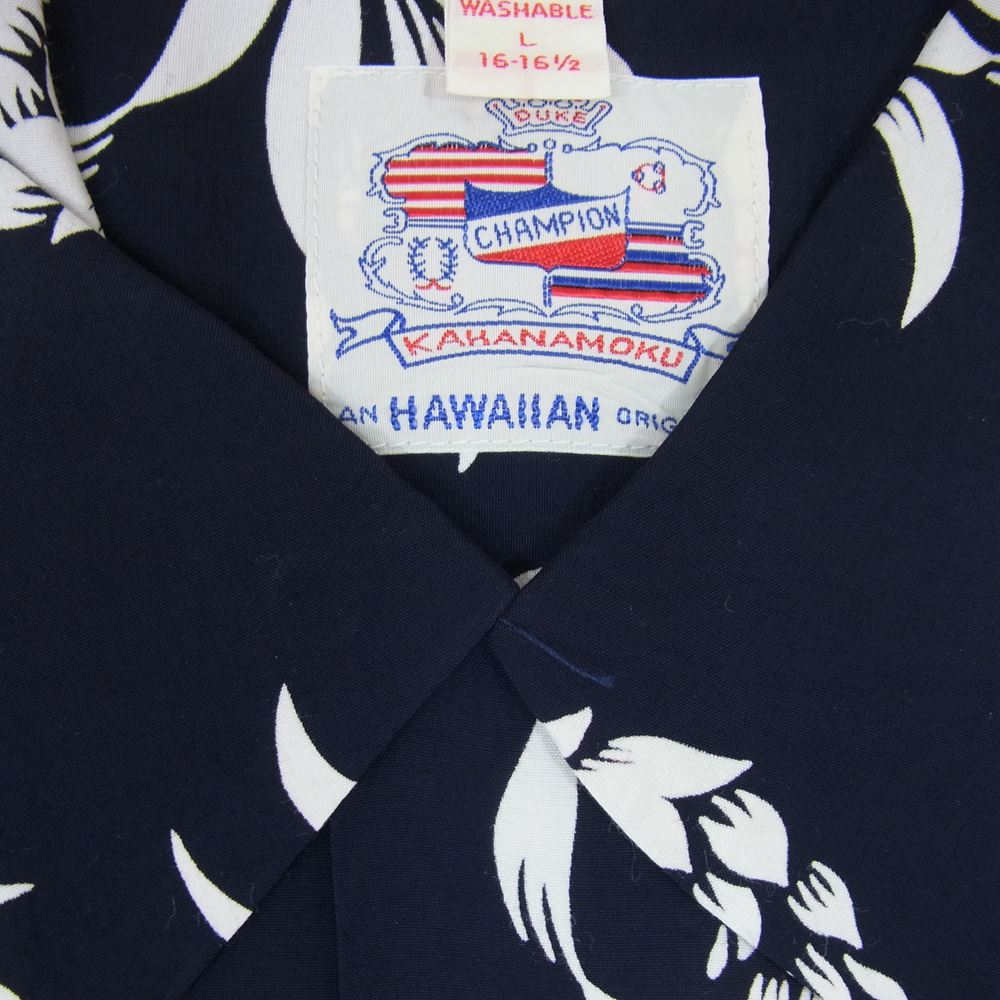 SUN SURF サンサーフ DK36201 DUKE KAHANAMOKU SPECIAL EDITION  スペシャルエディション カハナモク ハワイアン アロハ 半袖 シャツ ネイビー系 L【極上美品】【中古】