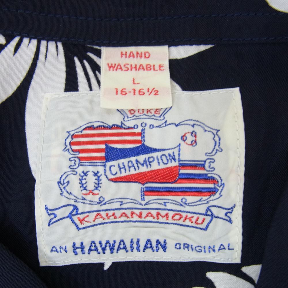 SUN SURF サンサーフ DK36201 DUKE KAHANAMOKU SPECIAL EDITION  スペシャルエディション カハナモク ハワイアン アロハ 半袖 シャツ ネイビー系 L【極上美品】【中古】