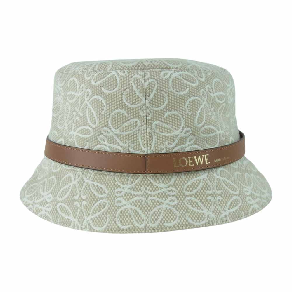 LOEWE ロエベ アナグラム ロゴ刺繍 バケットハット 帽子 スペイン製 ベージュ系 59【中古】