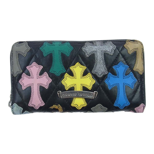 CHROME HEARTS クロムハーツ（原本無） REC F ZIP QUILTED マルチカラー セメタリークロス キルティング レザー ウォレット ブラック系 マルチカラー系【中古】