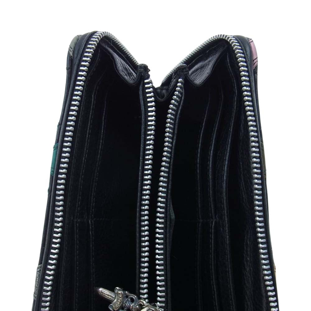 CHROME HEARTS クロムハーツ（原本無） REC F ZIP QUILTED マルチカラー セメタリークロス キルティング レザー ウォレット ブラック系 マルチカラー系【中古】