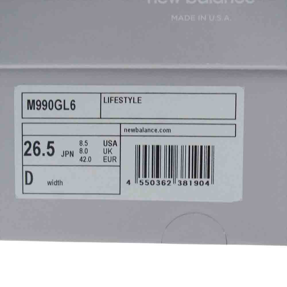 NEW BALANCE ニューバランス M990GL6 990V6 GRAY グレー ランニングシューズ スニーカー グレー系 26.5cm【新古品】【未使用】【中古】