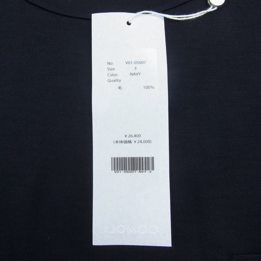 COMOLI コモリ 22SS V01-05007  ウール 天竺 半袖 ポケット Ｔシャツ ネイビー系 3【新古品】【未使用】【中古】