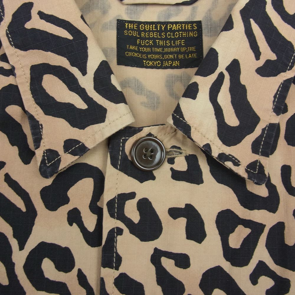 WACKO MARIA ワコマリア × TIM LEHI ティムリーハイ ARMY SHIRT タイガー スカル 刺繍 アーミー 長袖 シャツ ジャケット ベージュ系 L【中古】