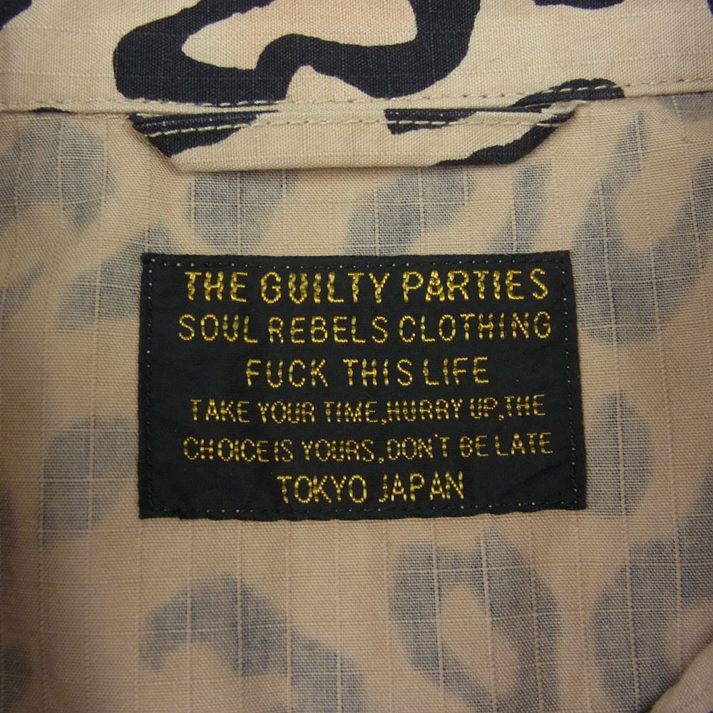 WACKO MARIA ワコマリア × TIM LEHI ティムリーハイ ARMY SHIRT タイガー スカル 刺繍 アーミー 長袖 シャツ ジャケット ベージュ系 L【中古】