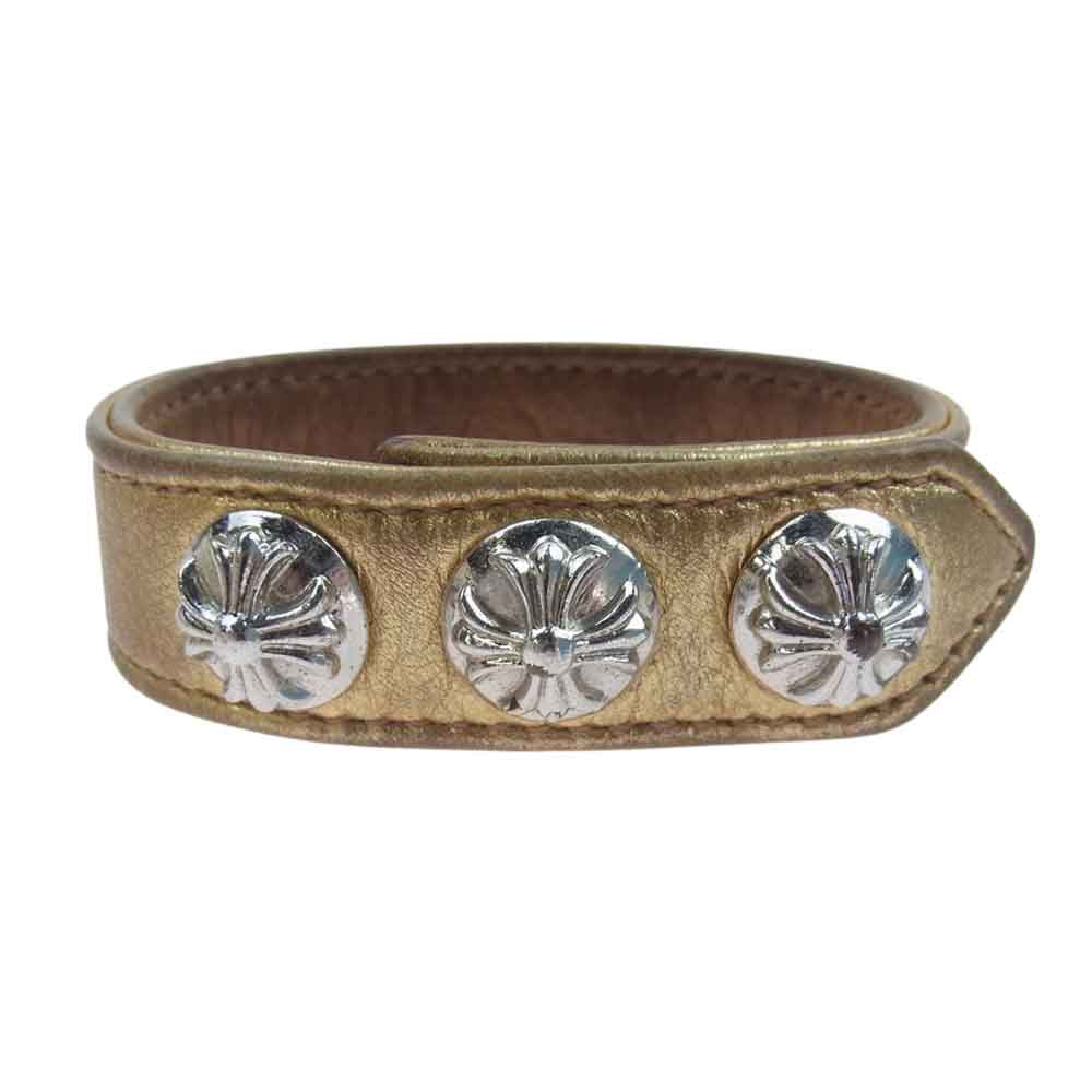 CHROME HEARTS クロムハーツ（原本無） 3BTN 2SNP クロスボール 3ボタン 2スナップ レザー ブレスレット ゴールド ゴールド系【中古】