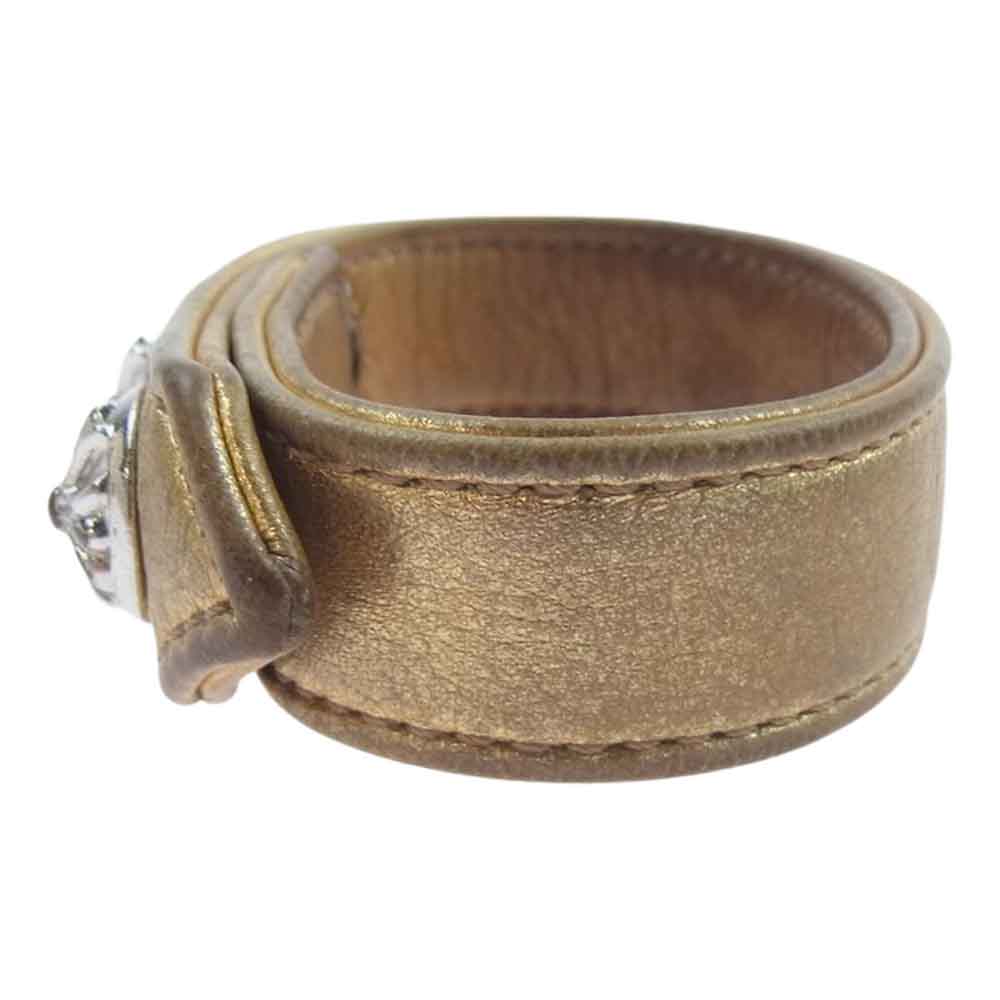 CHROME HEARTS クロムハーツ（原本無） 3BTN 2SNP クロスボール 3ボタン 2スナップ レザー ブレスレット ゴールド ゴールド系【中古】