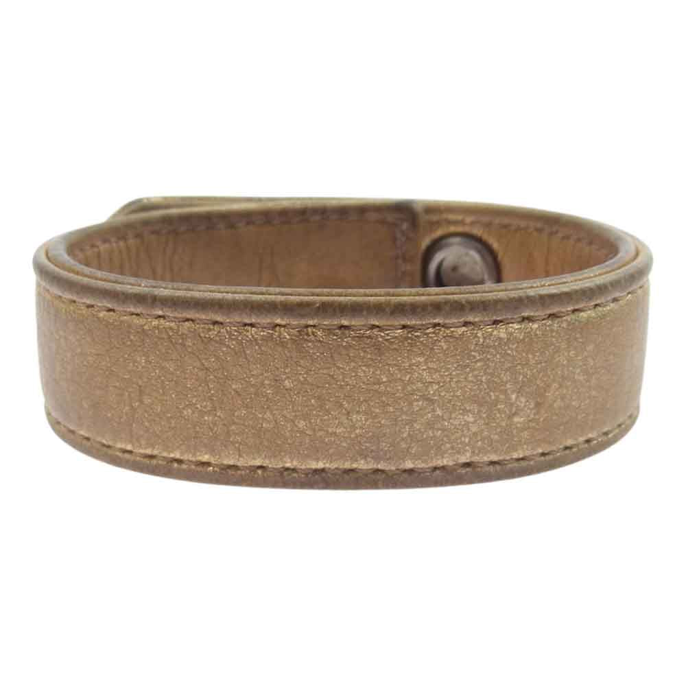 CHROME HEARTS クロムハーツ（原本無） 3BTN 2SNP クロスボール 3ボタン 2スナップ レザー ブレスレット ゴールド ゴールド系【中古】
