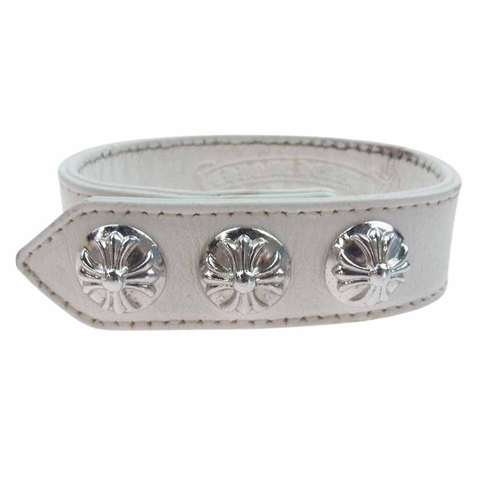 CHROME HEARTS クロムハーツ（原本無） 3BTN 2SNP クロスボール 3ボタン 2スナップ レザー ブレスレット ホワイト ホワイト系【中古】