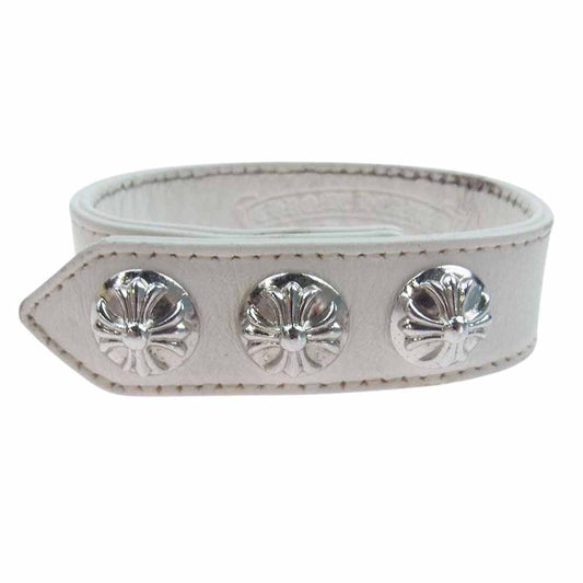 CHROME HEARTS クロムハーツ（原本無） 3BTN 2SNP クロスボール 3ボタン 2スナップ レザー ブレスレット ホワイト ホワイト系【中古】