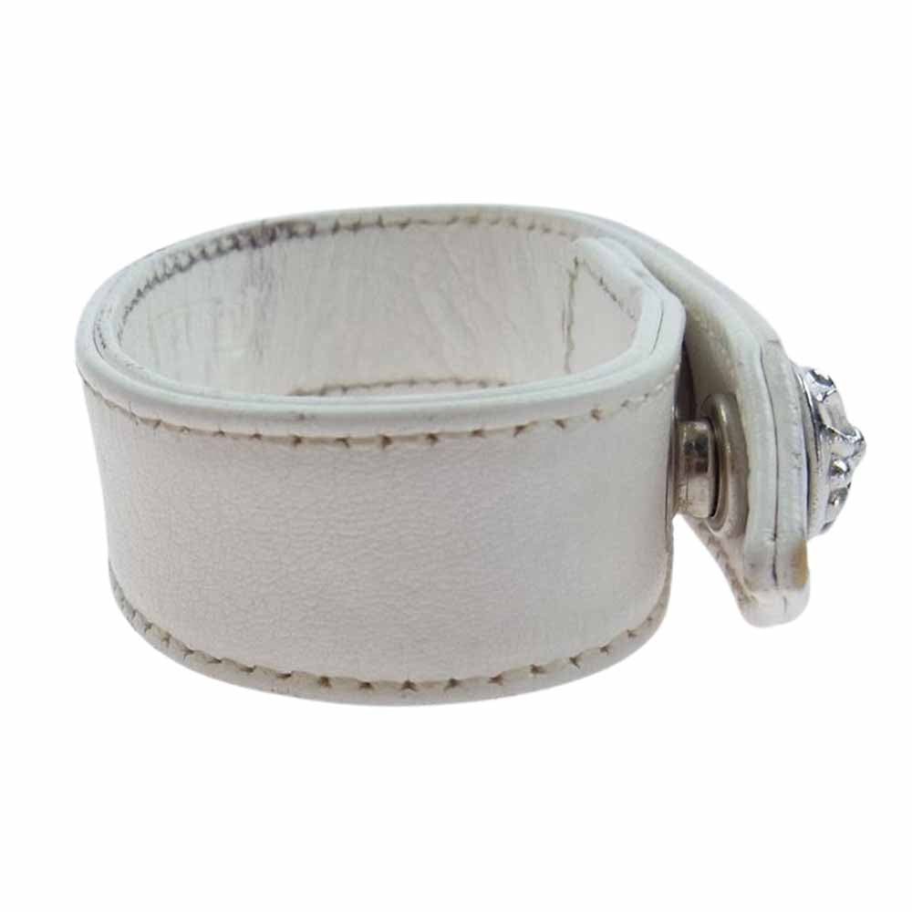CHROME HEARTS クロムハーツ（原本無） 3BTN 2SNP クロスボール 3ボタン 2スナップ レザー ブレスレット ホワイト ホワイト系【中古】