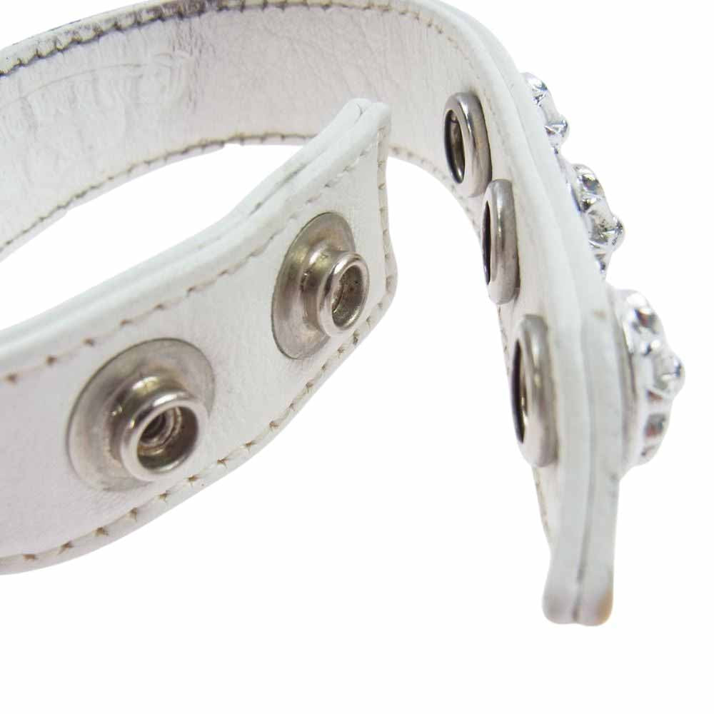 CHROME HEARTS クロムハーツ（原本無） 3BTN 2SNP クロスボール 3ボタン 2スナップ レザー ブレスレット ホワイト ホワイト系【中古】