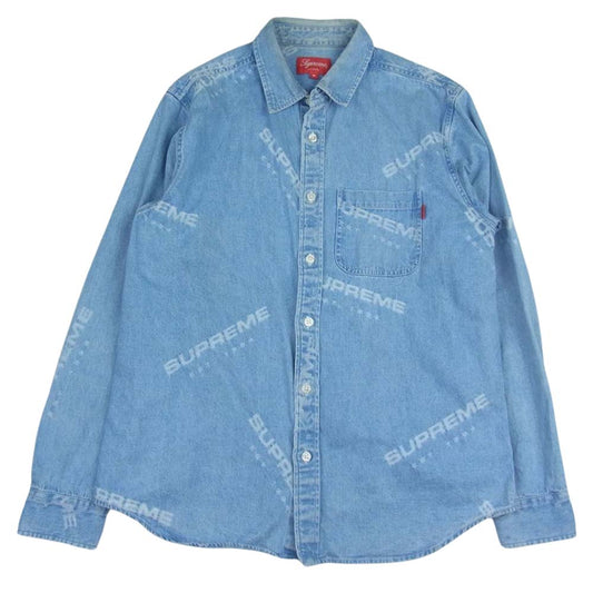 Supreme シュプリーム 17AW Jacquard Denim Shirt ジャガードロゴ デニムシャツ インディゴブルー系 M【中古】