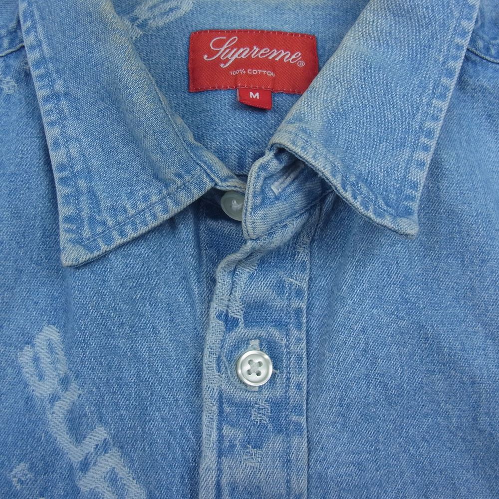 Supreme シュプリーム 17AW Jacquard Denim Shirt ジャガードロゴ デニムシャツ インディゴブルー系 M【中古】