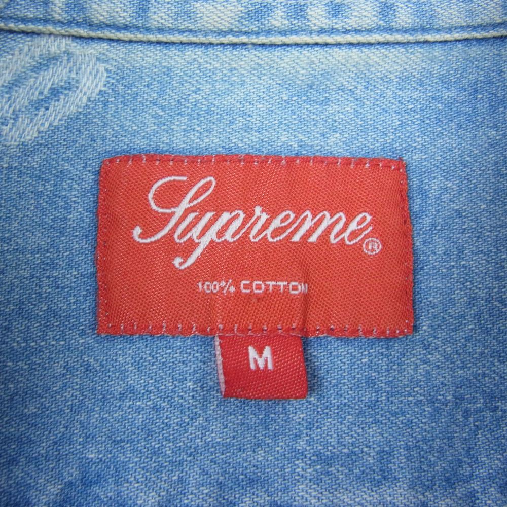 Supreme シュプリーム 17AW Jacquard Denim Shirt ジャガードロゴ デニムシャツ インディゴブルー系 M【中古】