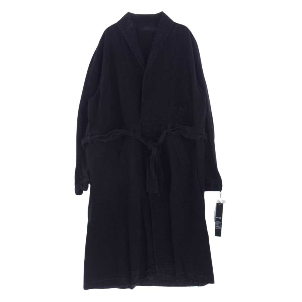 JULIUS ユリウス 637COM5-CHA DENIM GOWN ヴィンテージ加工 ダメージ加工 クラッシュ加工 デニム ガウン ロングコート ブラック系 ３【中古】