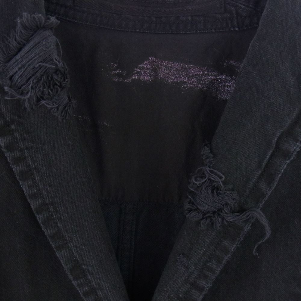 JULIUS ユリウス 637COM5-CHA DENIM GOWN ヴィンテージ加工 ダメージ加工 クラッシュ加工 デニム ガウン ロングコート ブラック系 ３【中古】