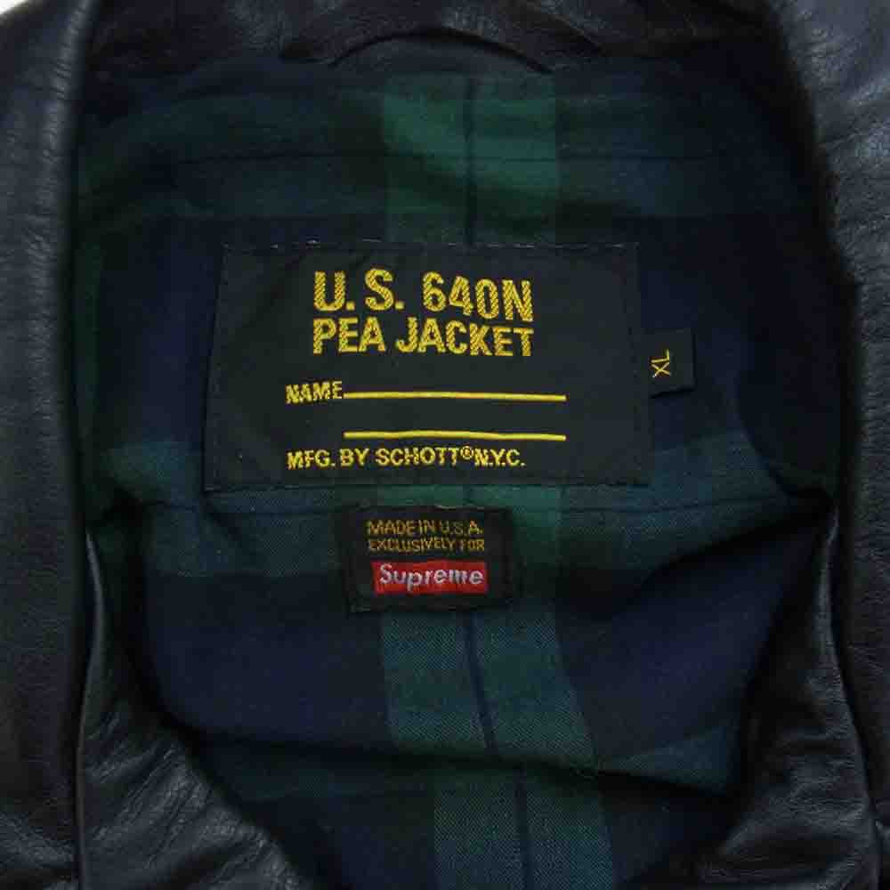 Supreme シュプリーム 12AW × schott ショット Leather Pea Jacket レザー ダブル ジャケット Pコート ブラック系 XL【中古】