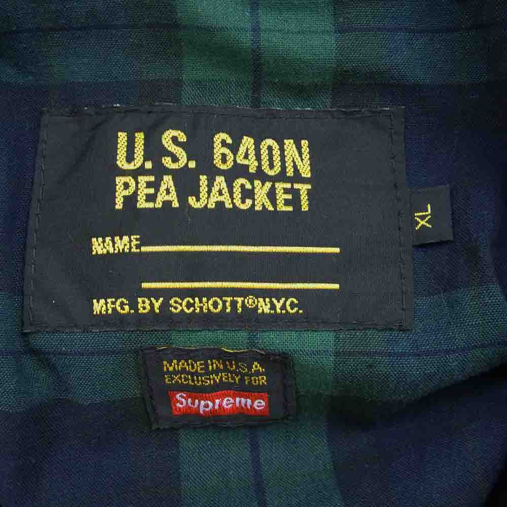 Supreme シュプリーム 12AW × schott ショット Leather Pea Jacket レザー ダブル ジャケット Pコート ブラック系 XL【中古】