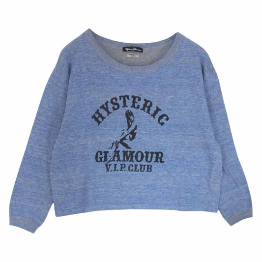 HYSTERIC GLAMOUR ヒステリックグラマー 0133NS01 VIP CLUB ビップクラブ ガールプリント ニット セーター ライトブルー系 F【中古】