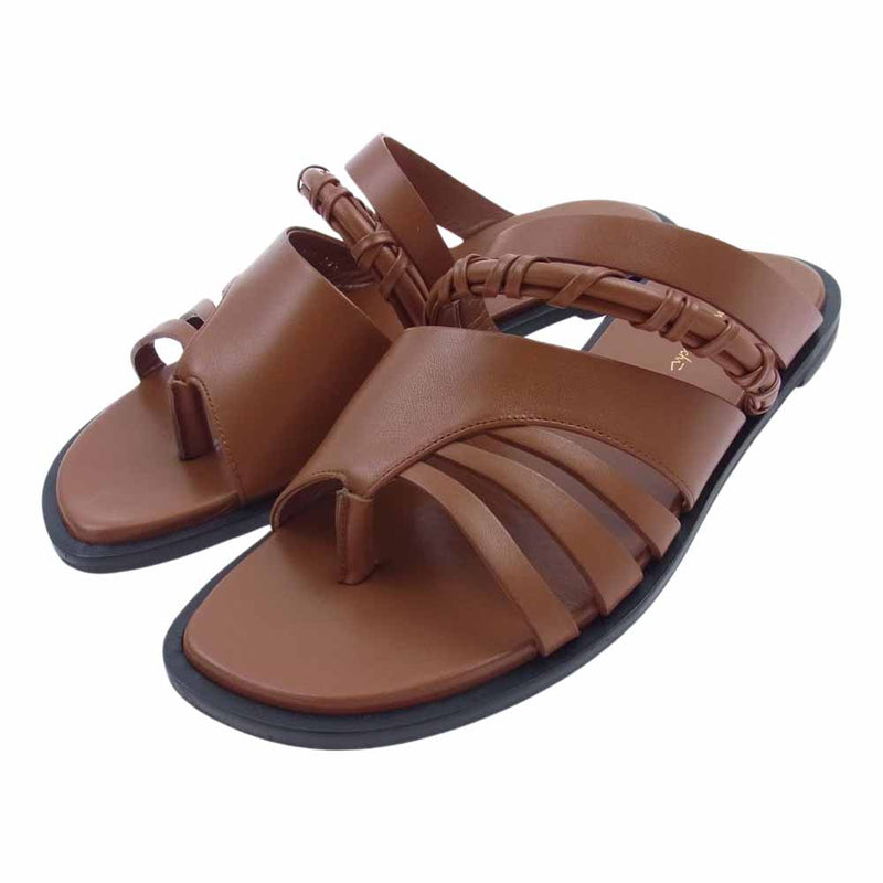 マメクロゴウチ MM23SS-AC307 Plait Detailed Leather Sandals レザー サンダル ブラウン系 24.5cm【極上美品】【中古】