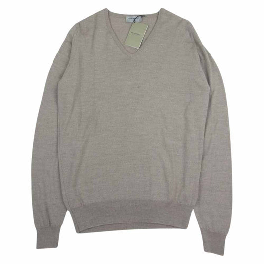 JOHN SMEDLEY ジョンスメドレー RIBER SOFT FAWN メリノウール 24G Vネック ニット ブラウン系 M【極上美品】【中古】
