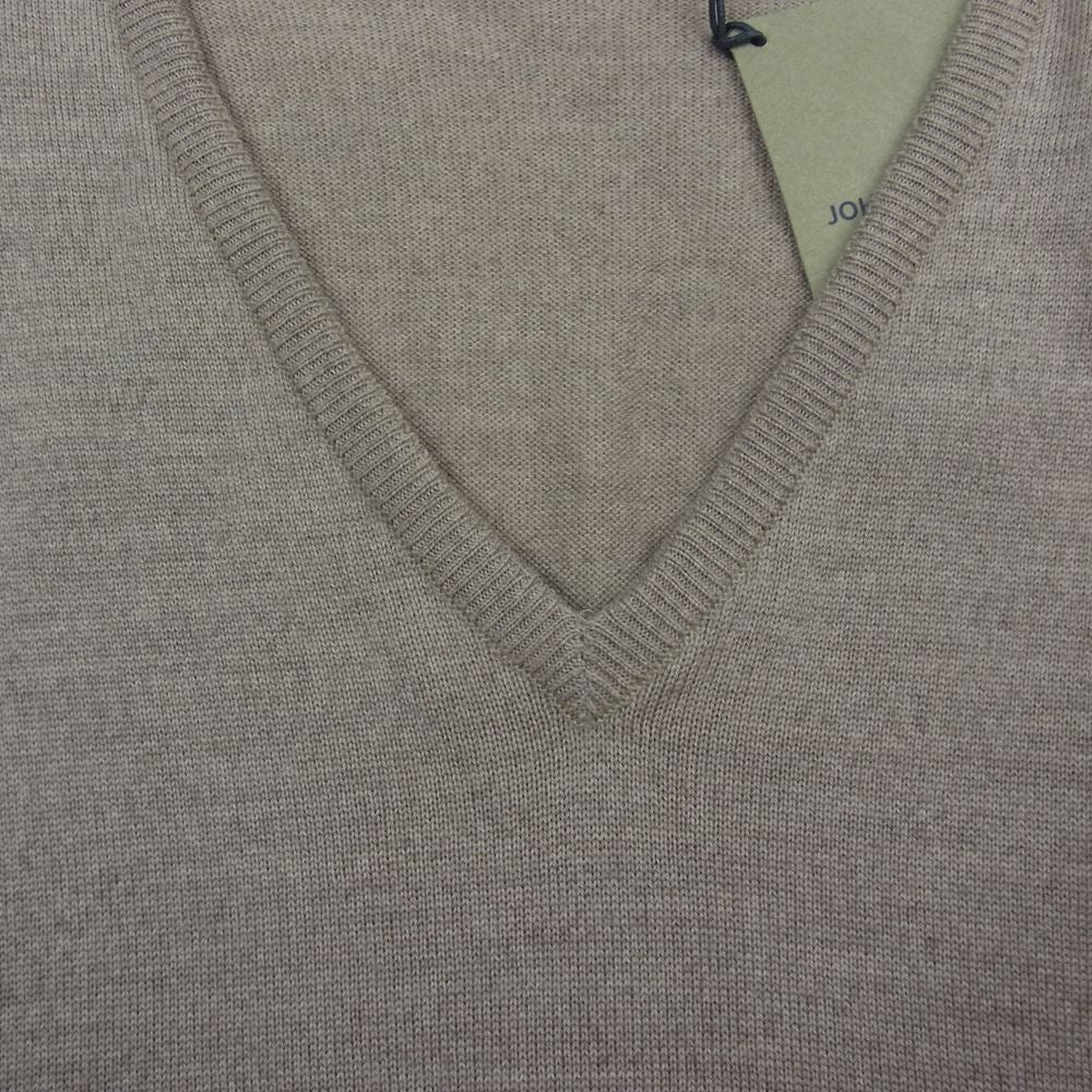 JOHN SMEDLEY ジョンスメドレー RIBER SOFT FAWN メリノウール 24G Vネック ニット ブラウン系 M【極上美品】【中古】