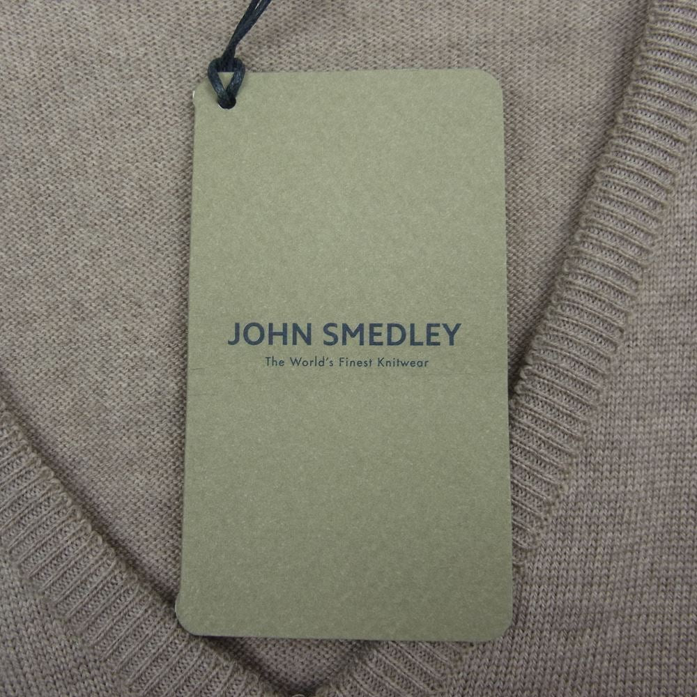 JOHN SMEDLEY ジョンスメドレー RIBER SOFT FAWN メリノウール 24G Vネック ニット ブラウン系 M【極上美品】【中古】