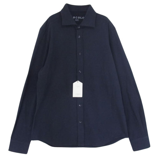 チルコロ CN3610 851 ワイドカラー コットンジャージー ストレッチ 長袖 ドレス シャツ ネイビー系 L【極上美品】【中古】