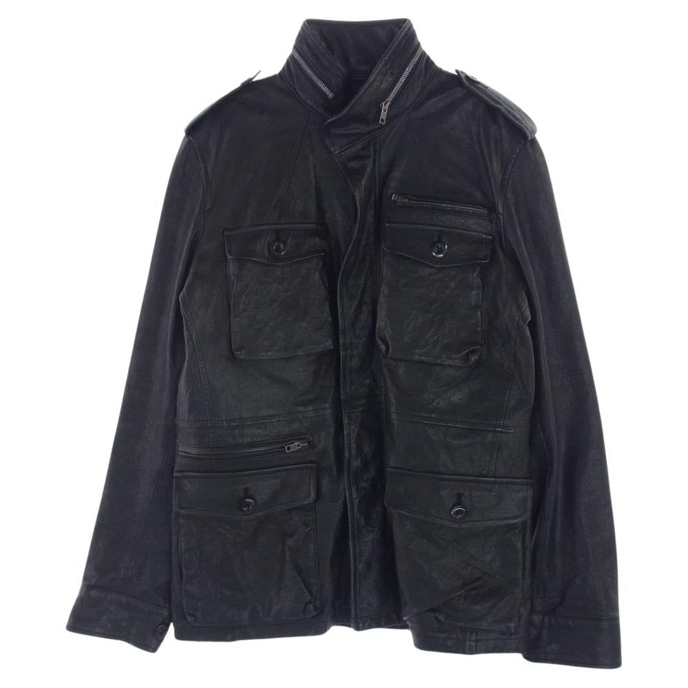 UNITED ARROWS ユナイテッドアローズ シープレザー 羊革 M-65 フィールドジャケット 裏地チェック レザージャケット ブラック系 M【中古】