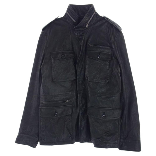 UNITED ARROWS ユナイテッドアローズ シープレザー 羊革 M-65 フィールドジャケット 裏地チェック レザージャケット ブラック系 M【中古】