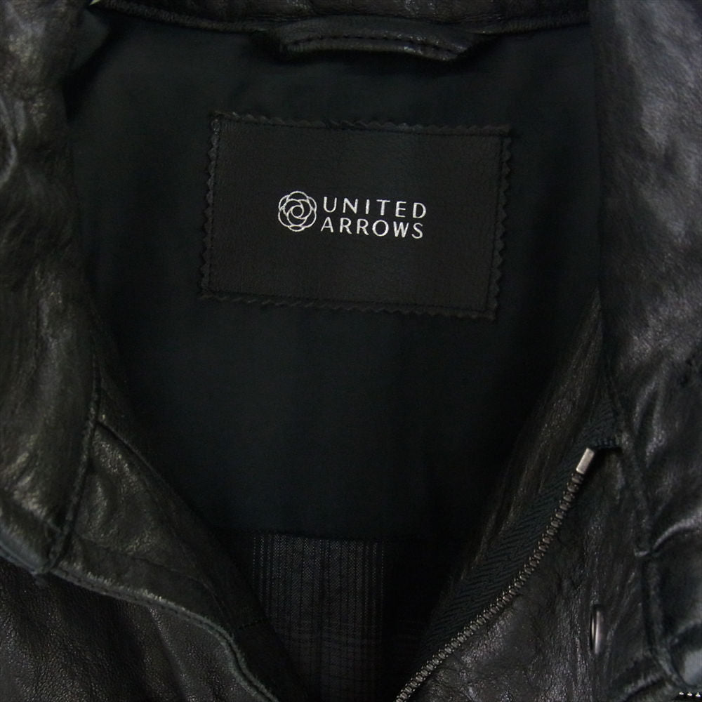 UNITED ARROWS ユナイテッドアローズ シープレザー 羊革 M-65 フィールドジャケット 裏地チェック レザージャケット ブラック系 M【中古】