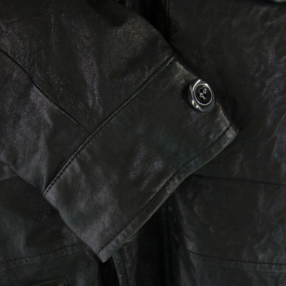 UNITED ARROWS ユナイテッドアローズ シープレザー 羊革 M-65 フィールドジャケット 裏地チェック レザージャケット ブラック系 M【中古】