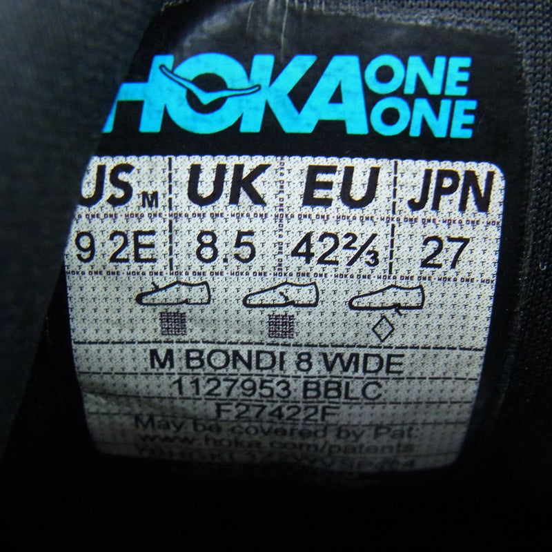 HOKA ONE ONE ホカ オネオネ 1127953 BONDI 8 ボンダイ スニーカー ブラック系 27cm【中古】