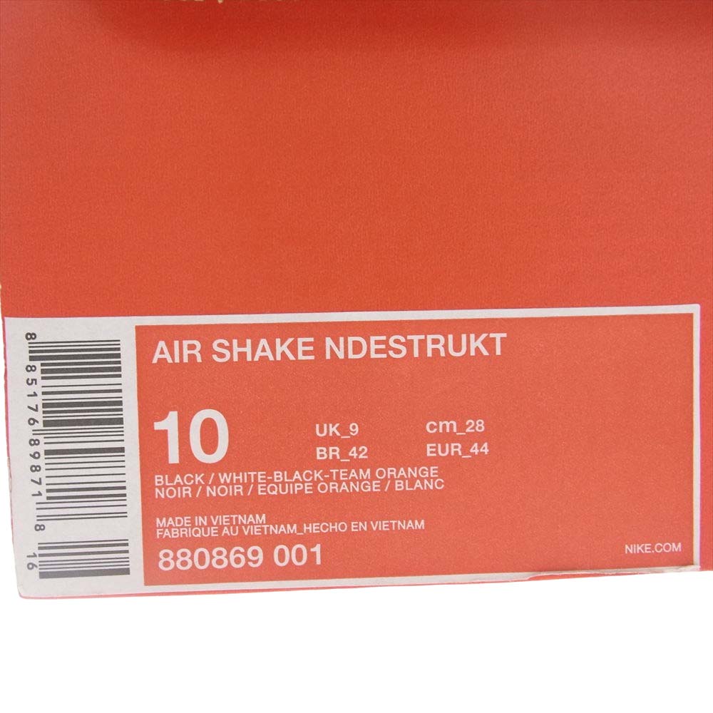 NIKE ナイキ 880869-001 AIR SHAKE NDESTRUKT BLACK WHITE-BLACK-TEAM ORANGE エアシェイク インデストラクト スニーカー ブラック系 28cm【極上美品】【中古】