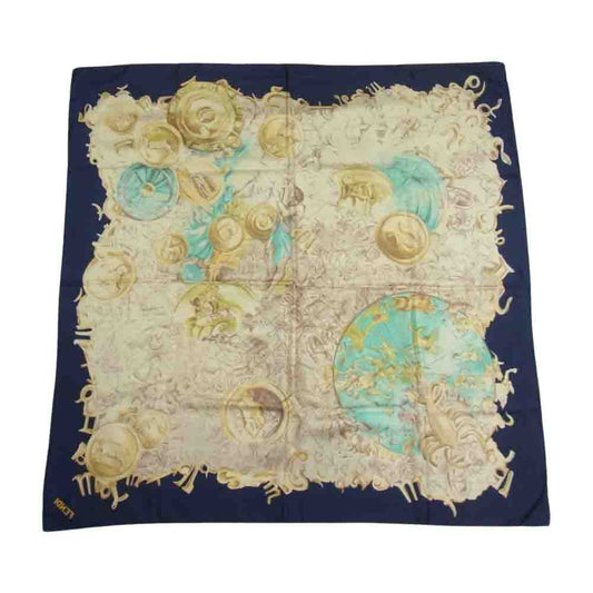 FENDI フェンディ シルク100％ 星座柄 スカーフ ストール ネイビー系【中古】