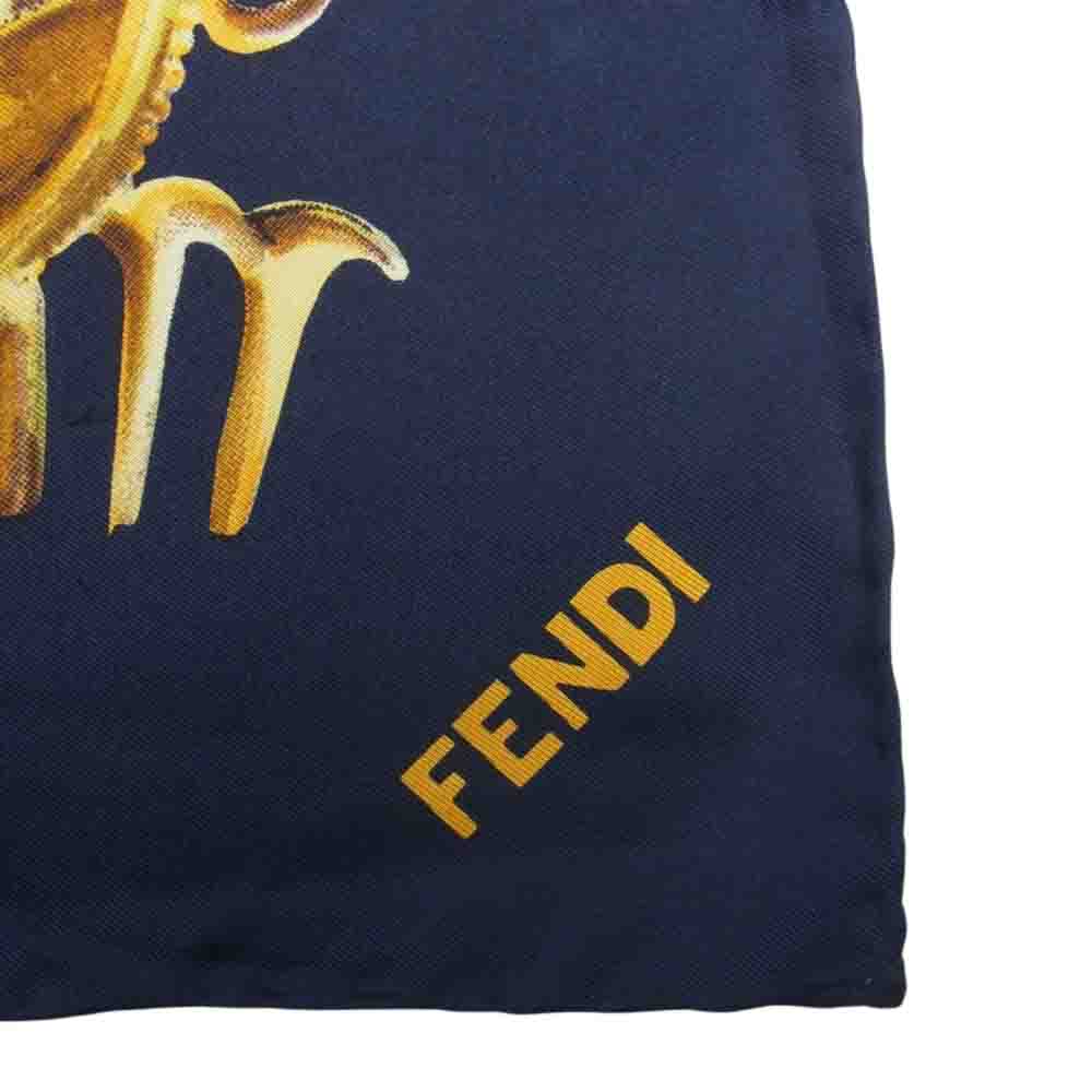 FENDI フェンディ シルク100％ 星座柄 スカーフ ストール ネイビー系【中古】