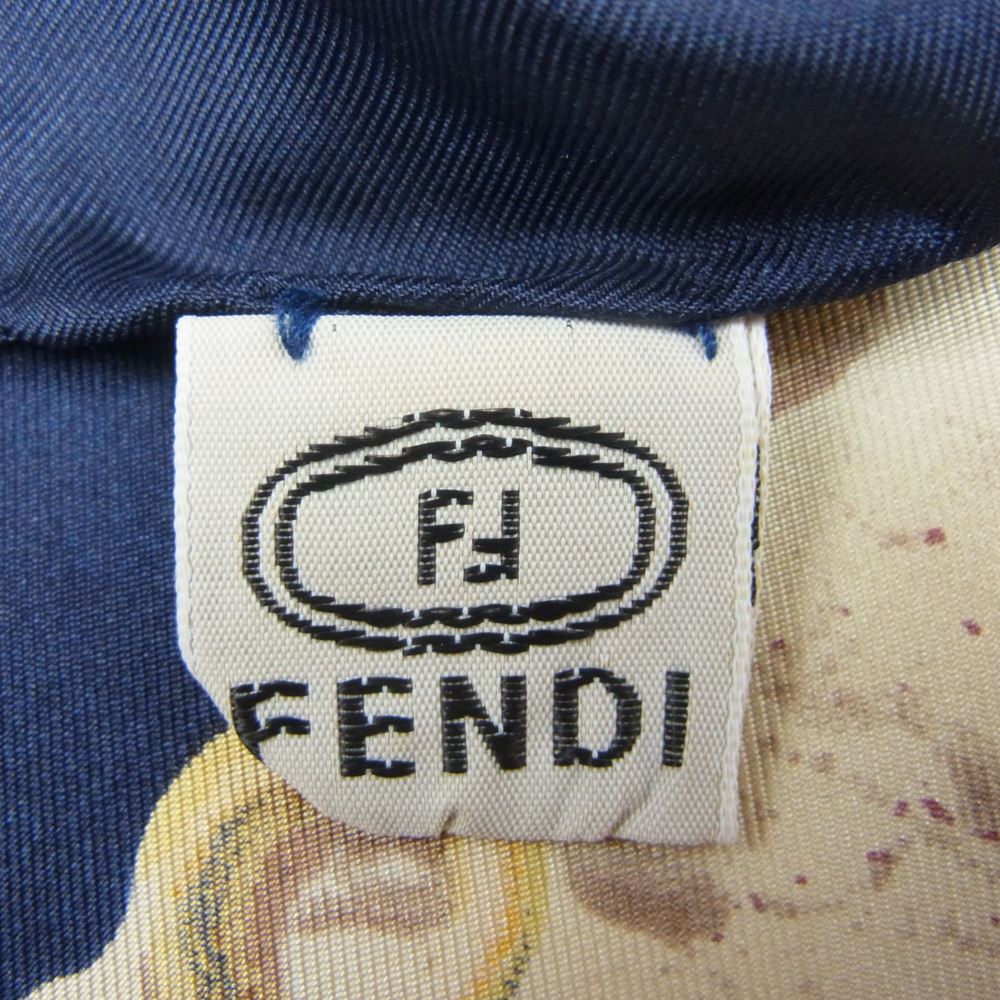 FENDI フェンディ シルク100％ 星座柄 スカーフ ストール ネイビー系【中古】